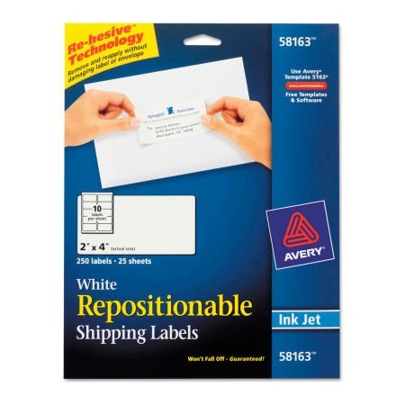 Avery Avery Repositionable Shipping Labels for Laser Printers, 2 x 4, White, 250/Box 58163